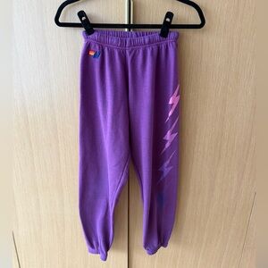 Aviator Nation Purple Fleece Joggers with Pink & Blue Bolt Accent